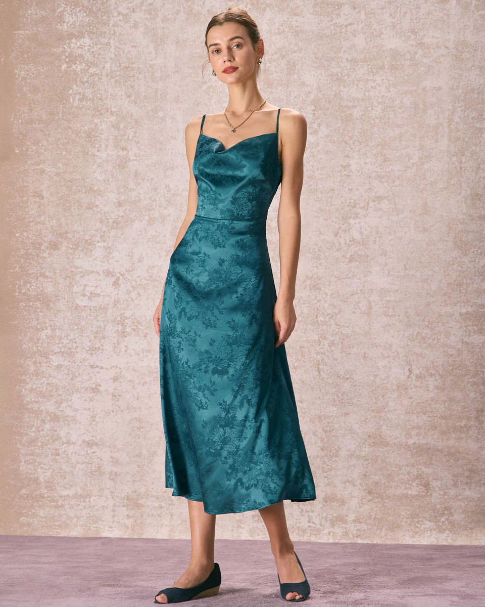 The Navy Cowl Neck Jacquard Maxi Dress & Reviews - Navy - Dresses | RIHOAS | rihoas.com