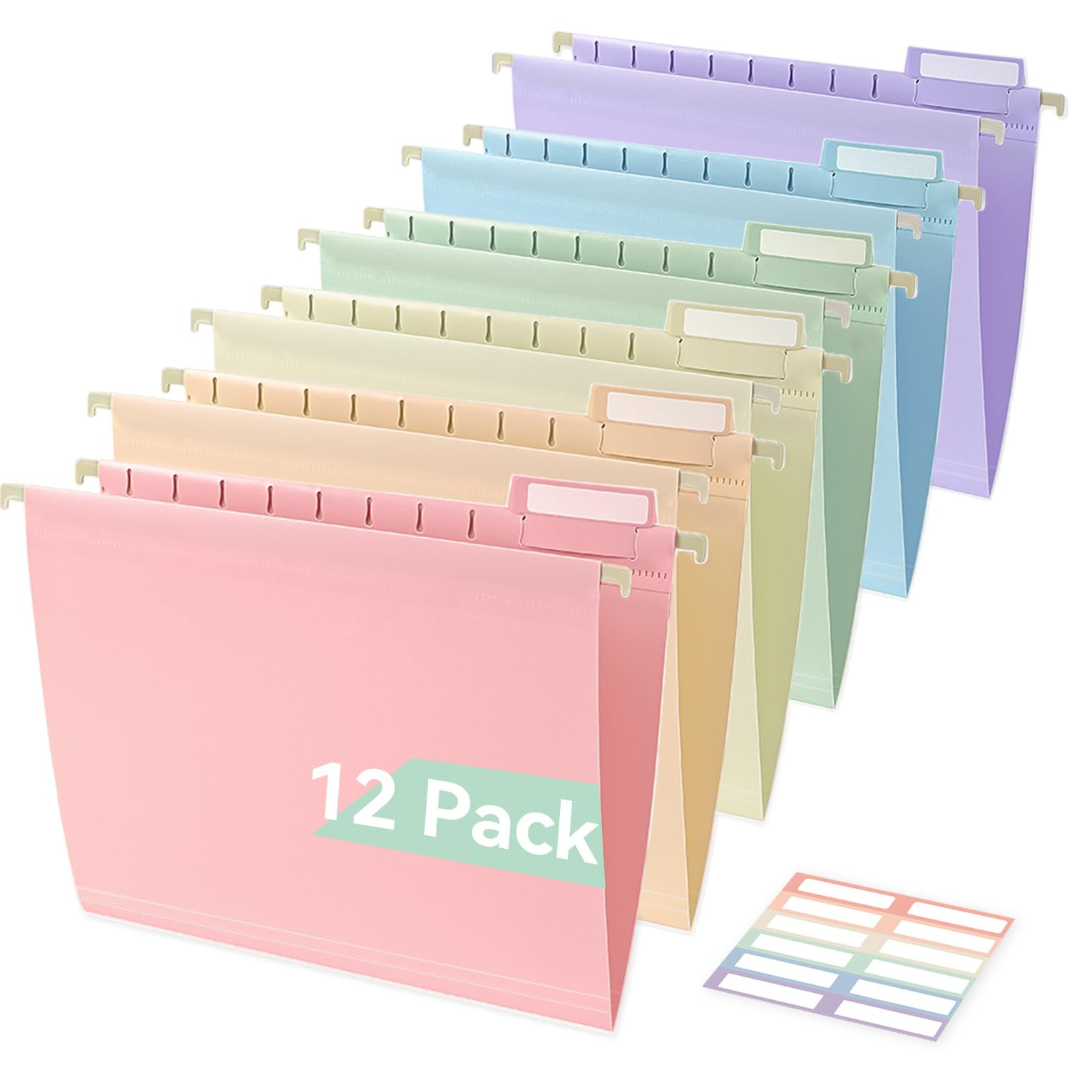Plastic Hanging File Folders, Letter Size, 12 Pack Pastel Hanging Folders, with Insertable 1/5-Cu... | Amazon (US)