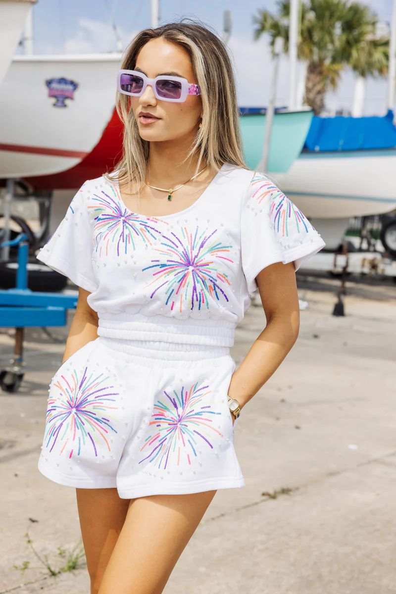 White Multi Firework Top | Queen of Sparkles