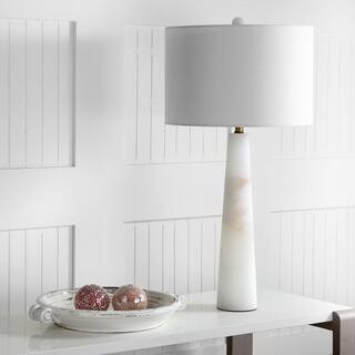 SAFAVIEH Delilah 30 in. White Marble Alabaster Table Lamp with Off-White Shade TBL4067A - The Hom... | The Home Depot