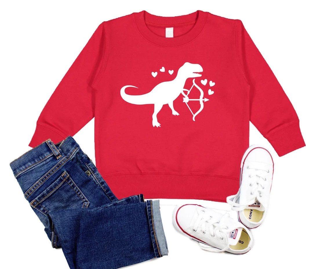 Boys Dinosaur Valentines Sweatshirt, Dino Cupid Sweater, Loveasaurus Toddler Valentines Day Trex ... | Etsy (US)