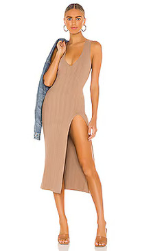 Click for more info about Michael Costello x REVOLVE Variegated Rib Bodycon Dress in Taupe from Revolve.com