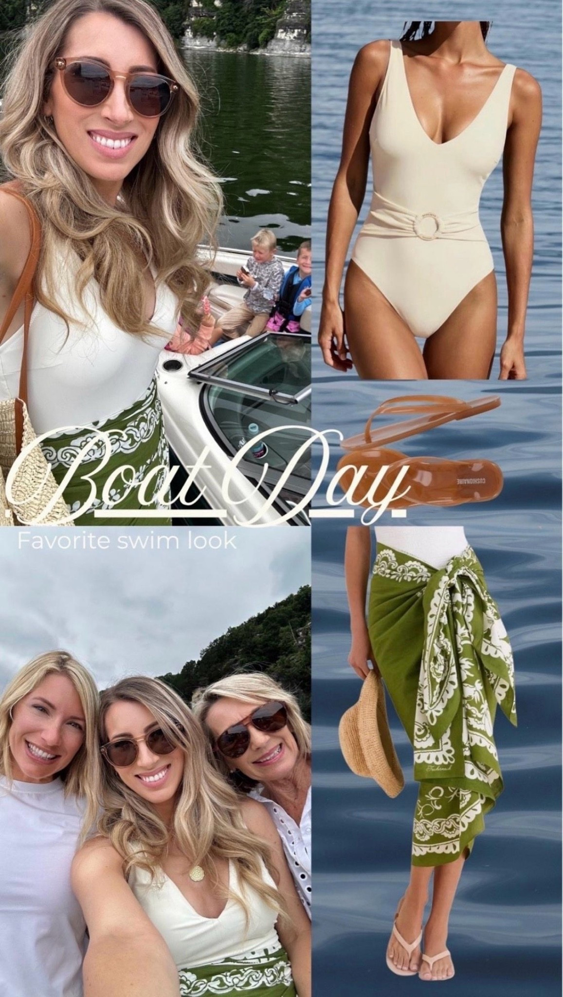 My favorite swim look lately! This one piece swimsuit is Amazon and it’s so classy. I love the color and the belt with the gold ring. It has good coverage also. It goes perfectly with with this gorgeous green and white Pareo which is also gorgeous as a skirt with a white button up! Amazon swimsuit, classy swimsuit, mom swimsuit, Amazon sunglasses, trendy sunglasses, jelly flip flops, boat day, European summer swimsuit. Glassalwaysfull

#LTKootd #LTKSwim #LTKTravel

#LTKSeasonal #LTKTravel #LTKSwim

#LTKSeasonal #LTKSwim #LTKOver40