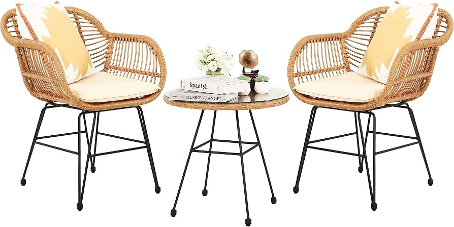 3 Piece Patio Set,Outdoor Bistro Set,Balcony Furniture,Wicker Patio Chairs,Front Porch Furniture,... | Amazon (US)
