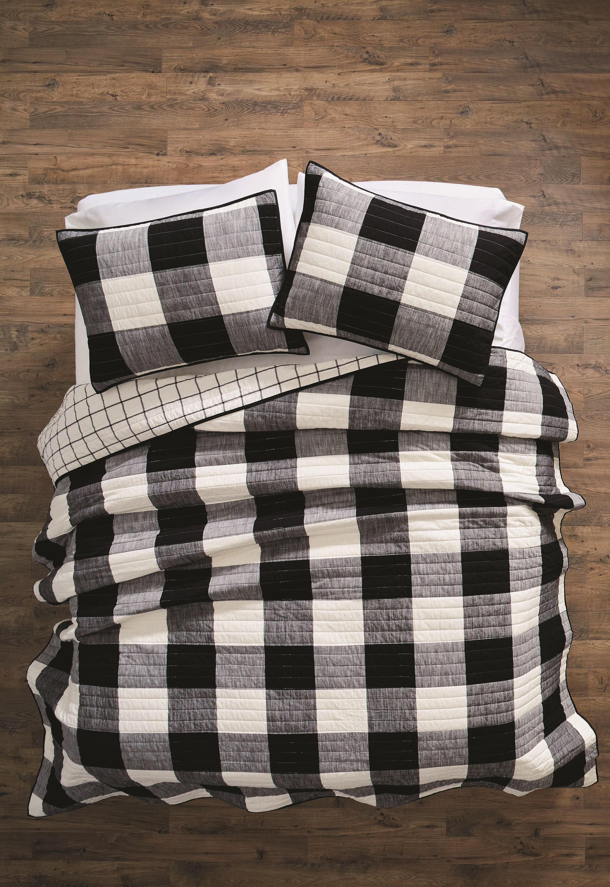 Better Homes & Gardens Black 100% Cotton Reversible Buffalo Plaid Quilt, Full/Queen - Walmart.com | Walmart (US)
