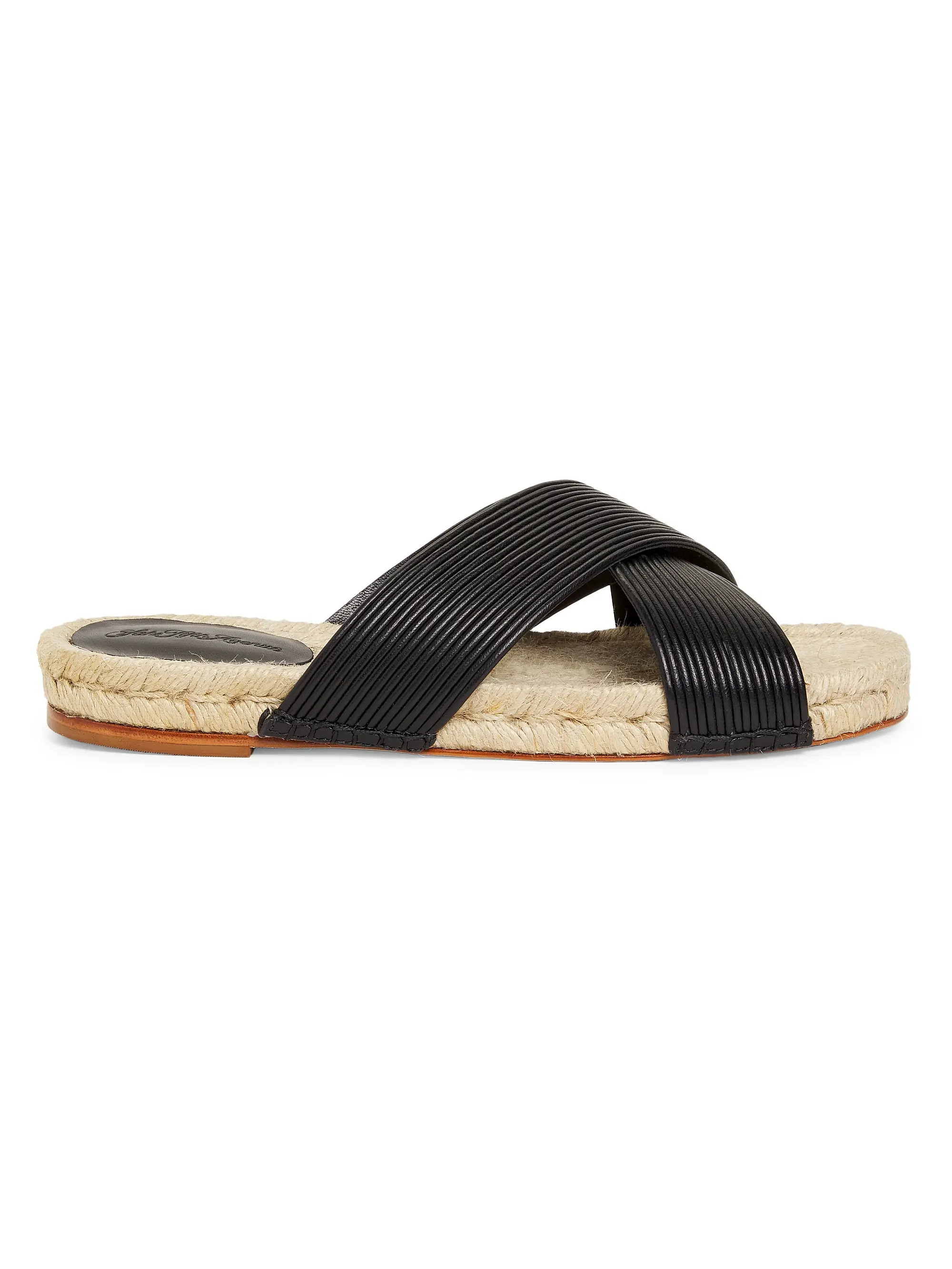 Shop Saks Fifth Avenue Leather &amp; Raffia Flat Sandals | Saks Fifth Avenue | Saks Fifth Avenue