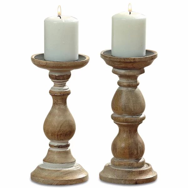 2 Piece Elberta Wood Candlestick Set (Set of 2) | Wayfair North America