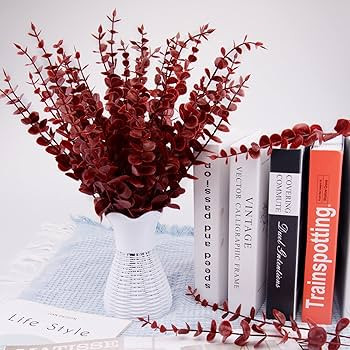 FEQO 36 Pcs Red Eucalyptus Stems Artificial Eucalyptus Leaves Decor Eucalyptus Branches Fake Euca... | Amazon (US)