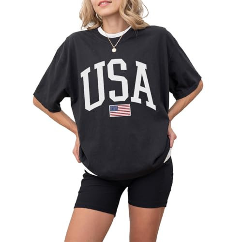 USA T-Shirt for Men, Women, Unisex - Vintage American Flag Graphic Tee - Patriotic Short Sleeve Crew Neck Top - 100% Cotton (Black, Medium) | Amazon (US)