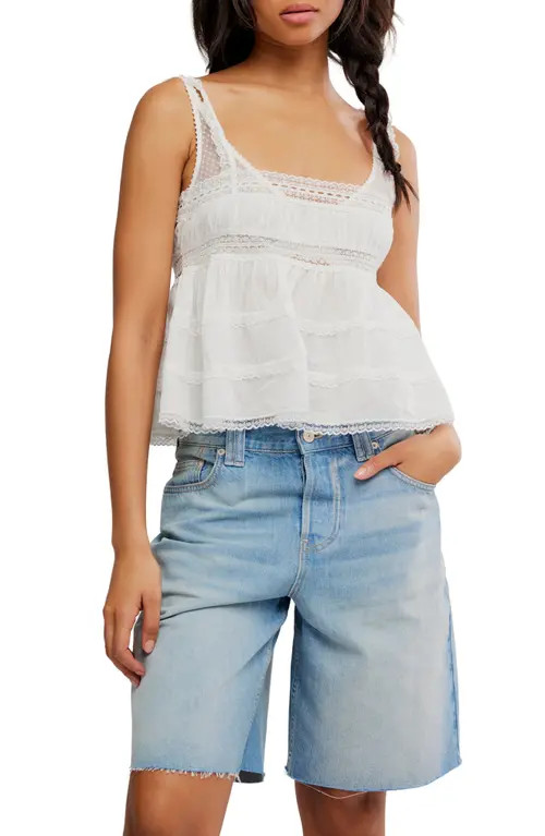 Free People Darling Dreams Lace Trim Babydoll Camisole in Clean Ivory at Nordstrom, Size Medium | Nordstrom