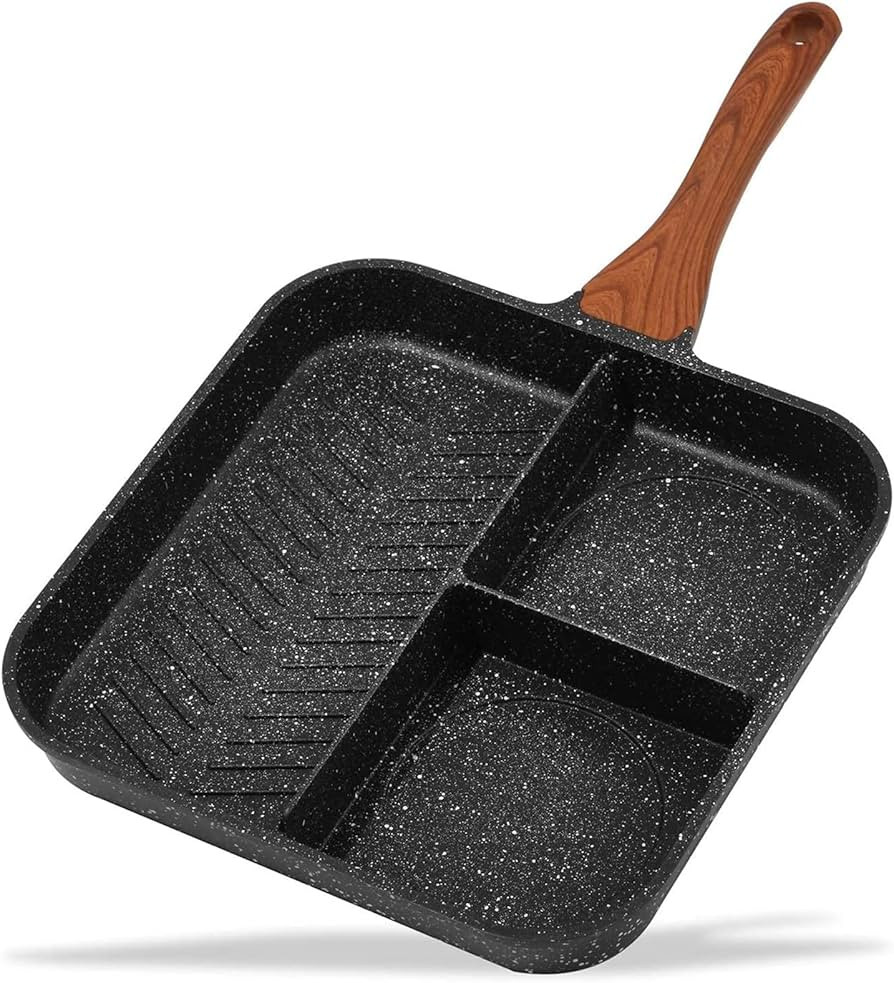 ESLITE LIFE Nonstick Divided Grill Pan for Stove Tops, 11 Inch 3-Section Granite Coating Breakfas... | Amazon (US)
