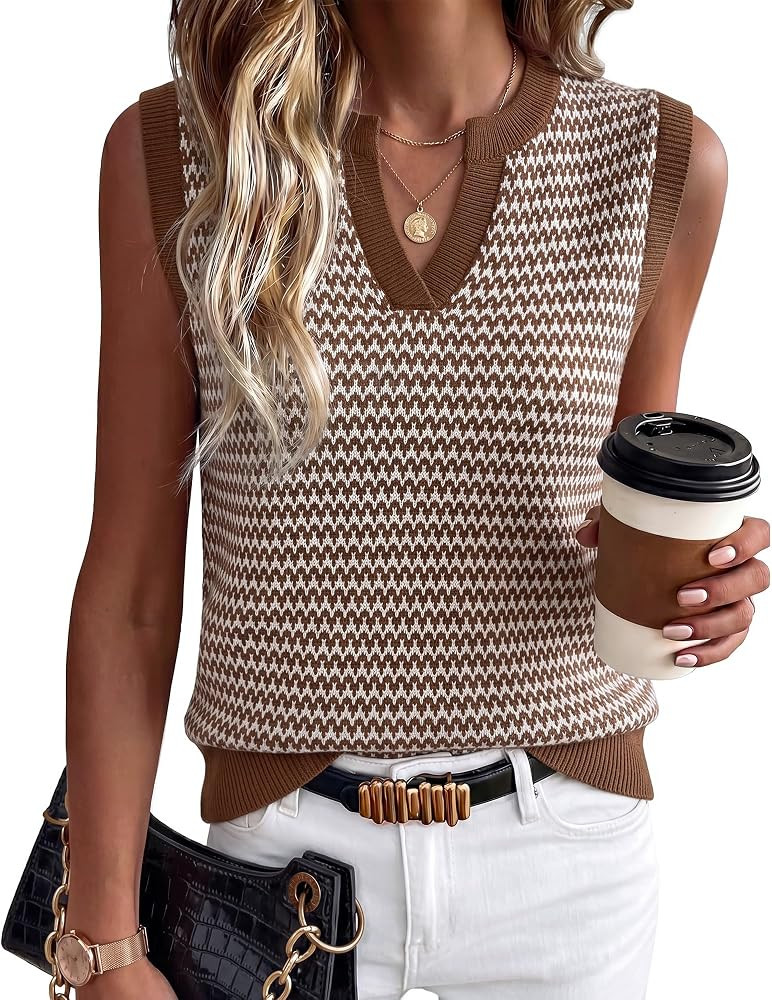 Arach&Cloz Women's 100% Cotton Regular Fit Polo V Neck Striped Sweater Vest Casual Tops 2026     ... | Amazon (US)