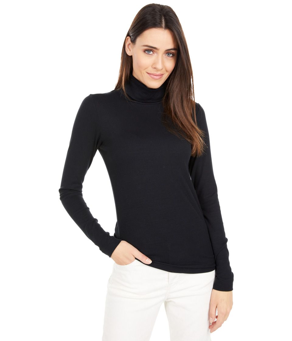 Three Dots - 2x1 Viscose L/S Turtleneck (Black) Women's Long Sleeve Pullover | Zappos