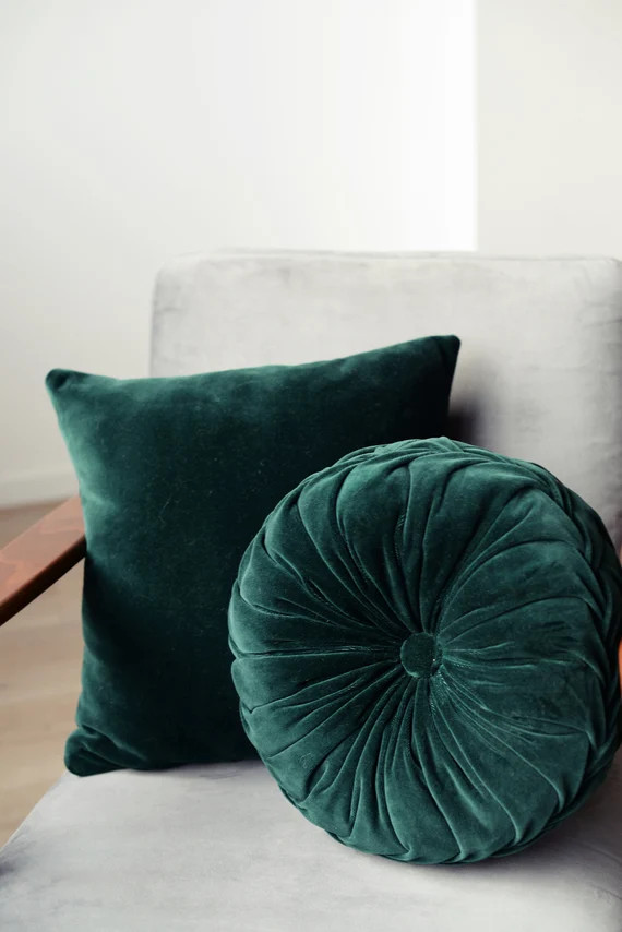 Emerald Green Art Deco Round Pillow Set Dark Green Velvet - Etsy | Etsy (US)