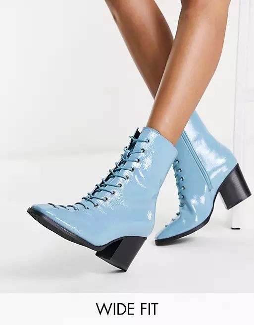 Glamorous Wide Fit patent lace up heel boots in pale blue | ASOS (Global)