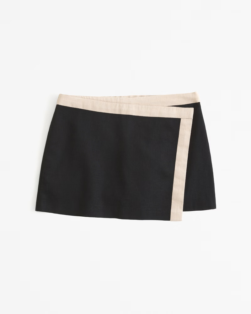 Mid Rise Linen-Blend Tailored Mini Skort | Abercrombie & Fitch (US)