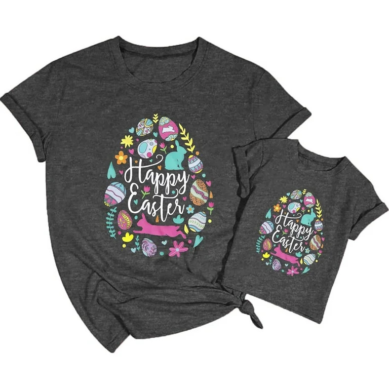 Mommy And Me Easter Outfits Happy Easter Egg Graphic Shirt Cute Easter Bunny Tees Easter Day Mama... | Walmart (US)