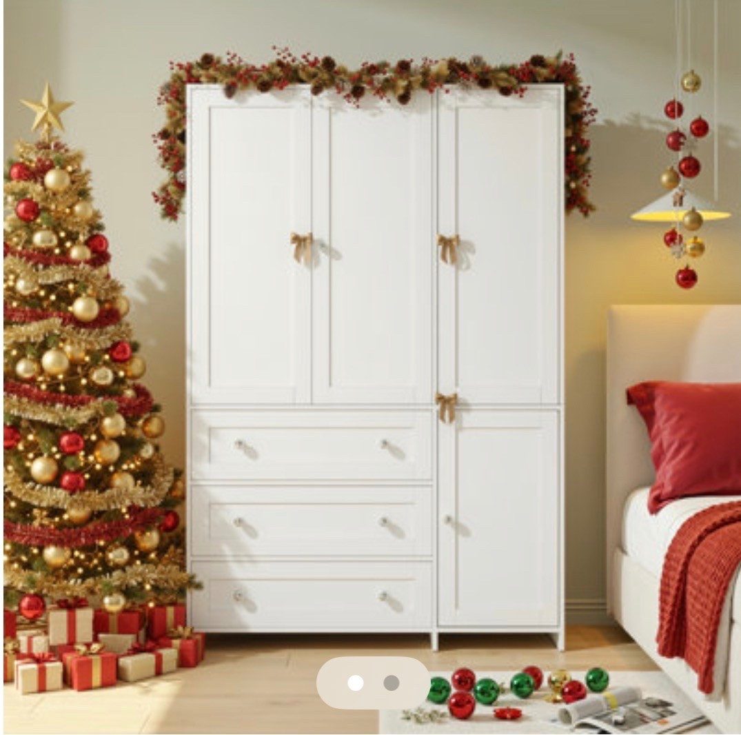 Maximize bedroom storage with this white wardrobe closet from Wayfair North America. Featuring three spacious drawers, multiple storage compartments, hanging space, and a built-in mirror, this wardrobe is a stylish solution for organizing clothing, shoes, and accessories. The clean white finish and classic design make it perfect for bedrooms, guest rooms, apartments, and small spaces. A functional storage piece that keeps your room looking tidy and organized.