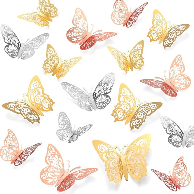 Butterfly Decorations Party 3D Butterfly Wall Decor Stickers, 48Pcs 4 Patterns 3 Sizes, Butterfly... | Amazon (US)
