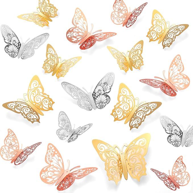 Butterfly Decorations Party 3D Butterfly Wall Decor Stickers, 48Pcs 4 Patterns 3 Sizes, Butterfly... | Amazon (US)