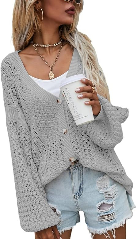 Sulozom Women's Cardigan Sweater Long Sleeve Crochet Oversized Knit Coat Button Down Outerwear | Amazon (US)