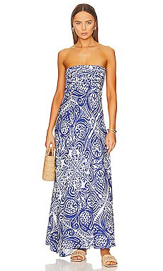 Shona Joy Pombeline Strapless Corded Maxi Dress in Ivory & Deep Blue from Revolve.com | Revolve Clothing (Global)