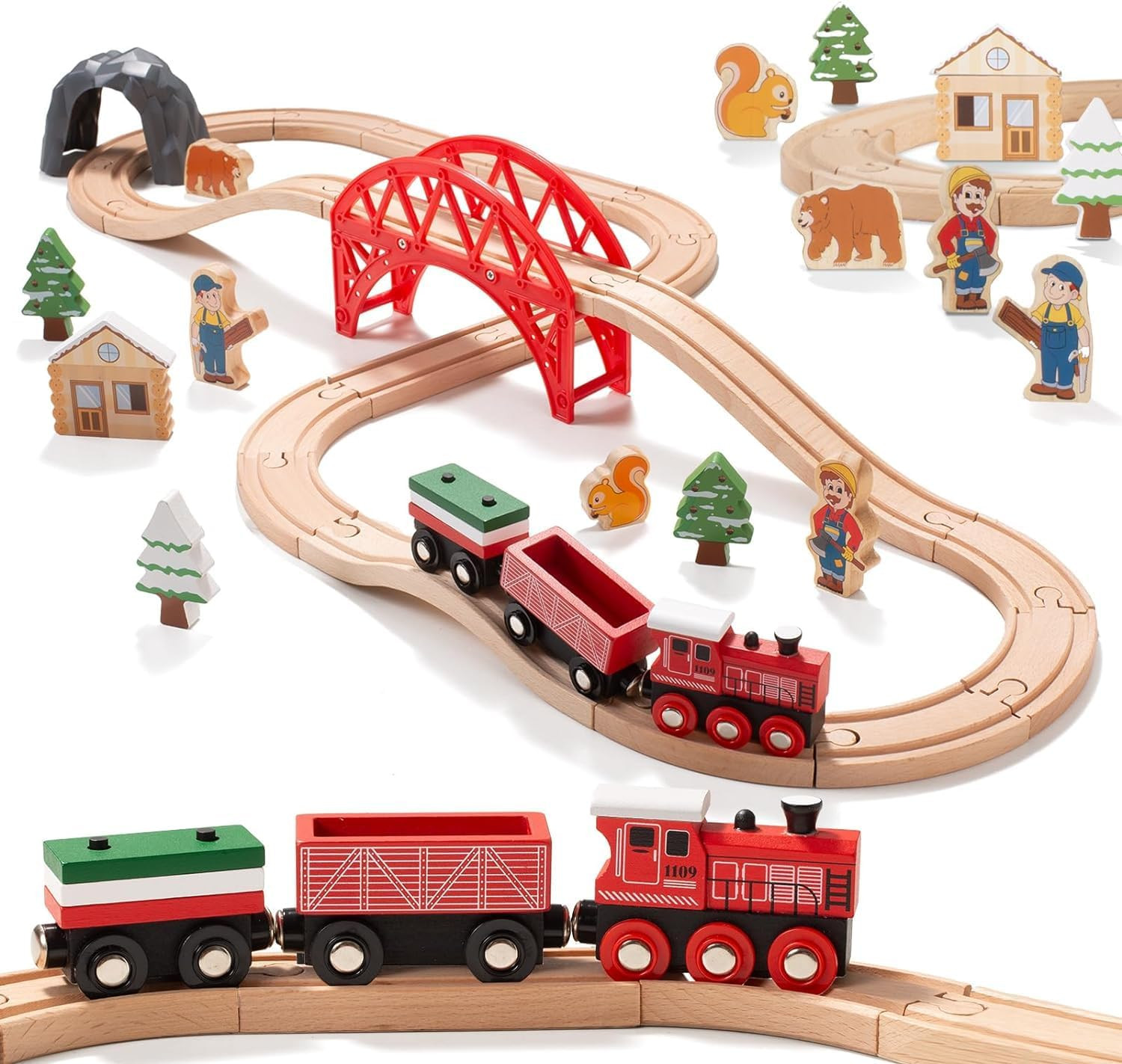 36 PCS Christmas Wooden Train Set Toy for Toddler Kids, Expandable Changeable Wooden Train Track ... | Amazon (US)