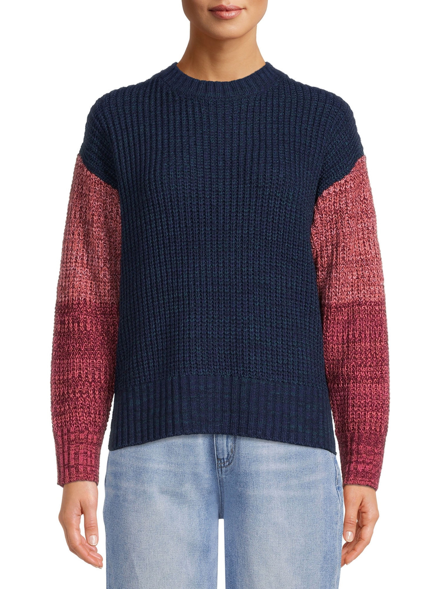 Time and Tru Women's Colorblock Sweater - Walmart.com | Walmart (US)