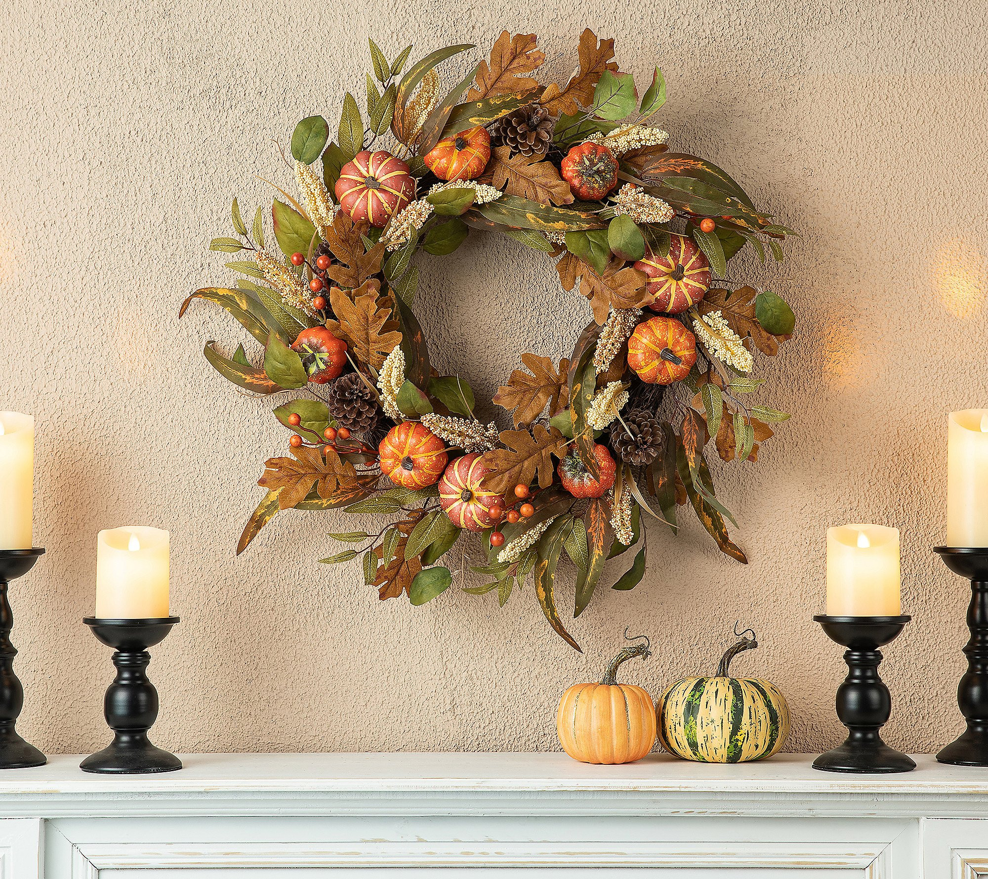 Glitzhome 24"D Fall Pumpkin Leaf Floral Wreath | QVC