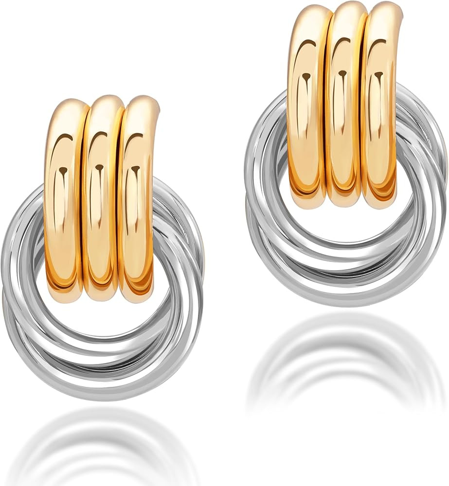 Chunky Gold Studs Earrings for Women- 14K Gold Plated Stainless Steel Heaven Mayhem Earrings Squa... | Amazon (US)