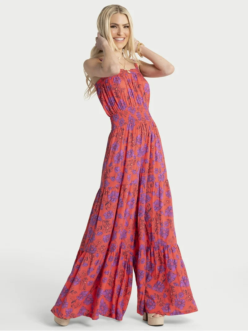 Jessica Simpson Women's Delene Smocked Wide Leg Jumpsuit, 30.5" Inseam, Sizes XS-XL - Walmart.com | Walmart (US)