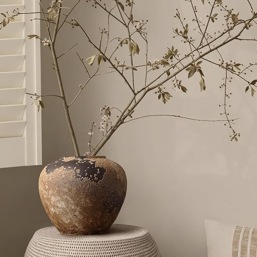 Wabi Sabi Pottery Vase, Brown Ceramic Vase for Home Decor - Handmade Rustic Farmhouse Centerpiece... | Amazon (US)