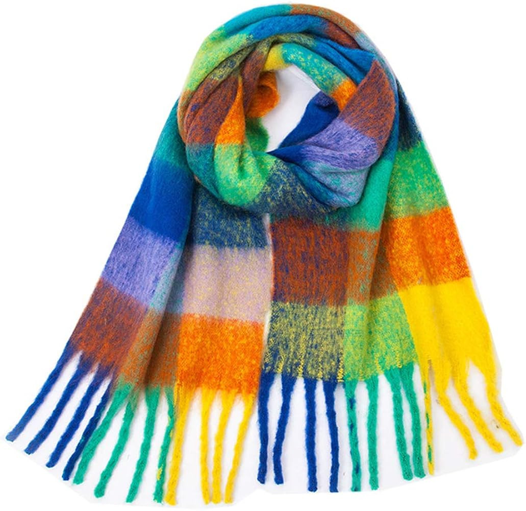Yatemiole Women's Cashmere Big Coloured Checked Scarf Winter Warm Wrap Scarf | Amazon (US)