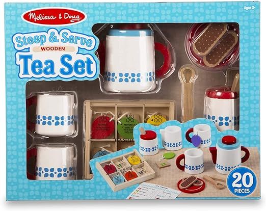 Melissa & Doug 20-Piece Steep and Serve Wooden Tea Set - Play Food and Kitchen Accessories | Amazon (US)