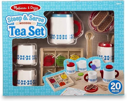 Melissa & Doug 20-Piece Steep and Serve Wooden Tea Set - Play Food and Kitchen Accessories | Amazon (US)