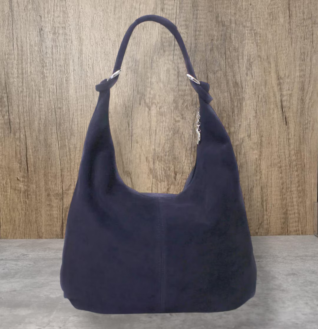 Navy Real Suede Leather Tote Bag Suede Slouch Bag Dark Blue Hobo Handbag Navy Blue Suede Leather ... | Etsy (US)