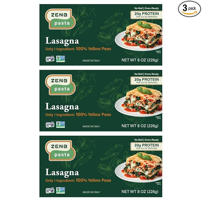 ZENB Plant-Based Lasagna - Pasta Made From 100% Yellow Peas, Gluten Free, Non-GMO & Vegan, Less C... | Amazon (US)