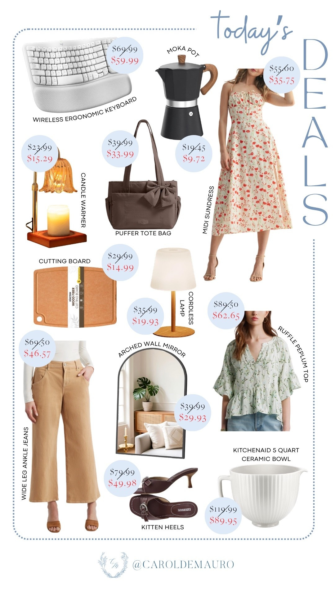 These deals that dropped today are really good: a floral midi dress, kitten heel sandals, a puffer tote, a ceramic kitchenaid bowl, a wall mirror—all marked down and all so worth it. Grabbing these now before the prices go back up!

deal of the day, amazon deals, sale finds, affordable finds, ergonomic keyboard, moka pot, candle warmer, cordless lamp