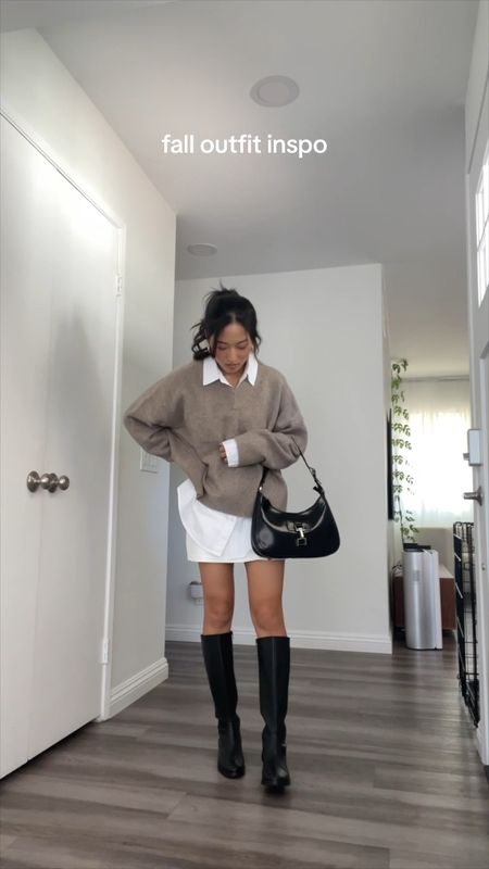 Cozy layering for fall! Knit sweater button down top knee boots shoulder bag fall fashion korean girly preppy chic minimal neutral style

#LTKAsia #LTKstyletip #LTKSeasonal