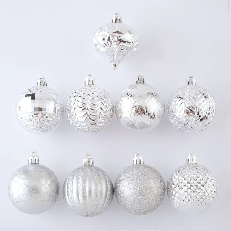 40-Count 60mm Christmas Shatterproof Ornaments, Silver, Holiday Time | Walmart (US)