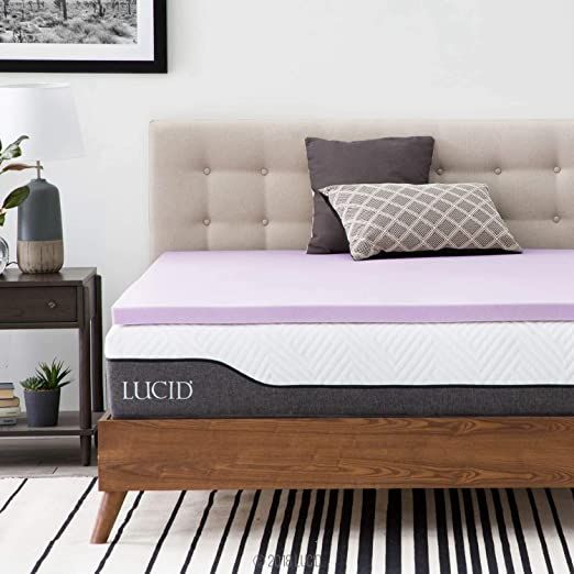 LUCID 3 Inch Lavender Infused Memory Foam Mattress Topper - Ventilated Design - Queen Size | Amazon (US)