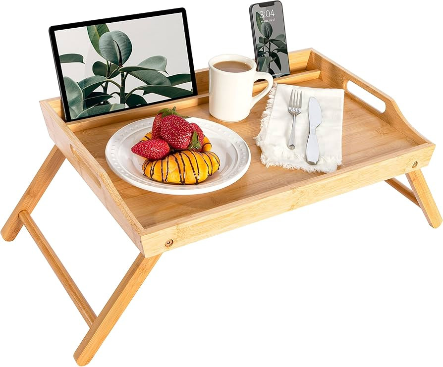 ROSSIE HOME Bamboo Wood Bed Tray, Lap Desk with Phone Holder - Fits up to 17.3 Inch Laptops and M... | Amazon (US)