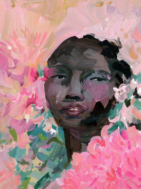 Woman With Pink Flowers | Artfully Walls