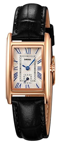 FANMIS Vintage Women's Rectangle Wristwatch Classic Ladies Analog Quartz Watch Ultra-Thin Ladies Bangle Bracelet Watch Female Business Dress Watches with Leather Strap (Black Rose) | Amazon (US)