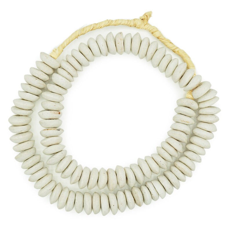 White Ashanti Krobo Recycled Glass African Saucer Beads- Full Strand (13-14mm) White Ghana Spacer... | Etsy (US)