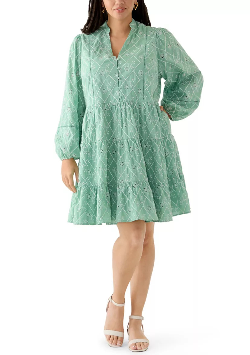 Plus Size Long Balloon Sleeve Embroidered Dress | Belk