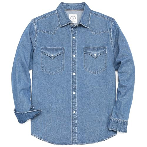 Dubinik® Denim Shirt Men Mens Denim Shirts Long Sleeve Jeans Shirt for Men Cotton Regular Fit Pearl Snap Casual Work Shirts | Amazon (US)