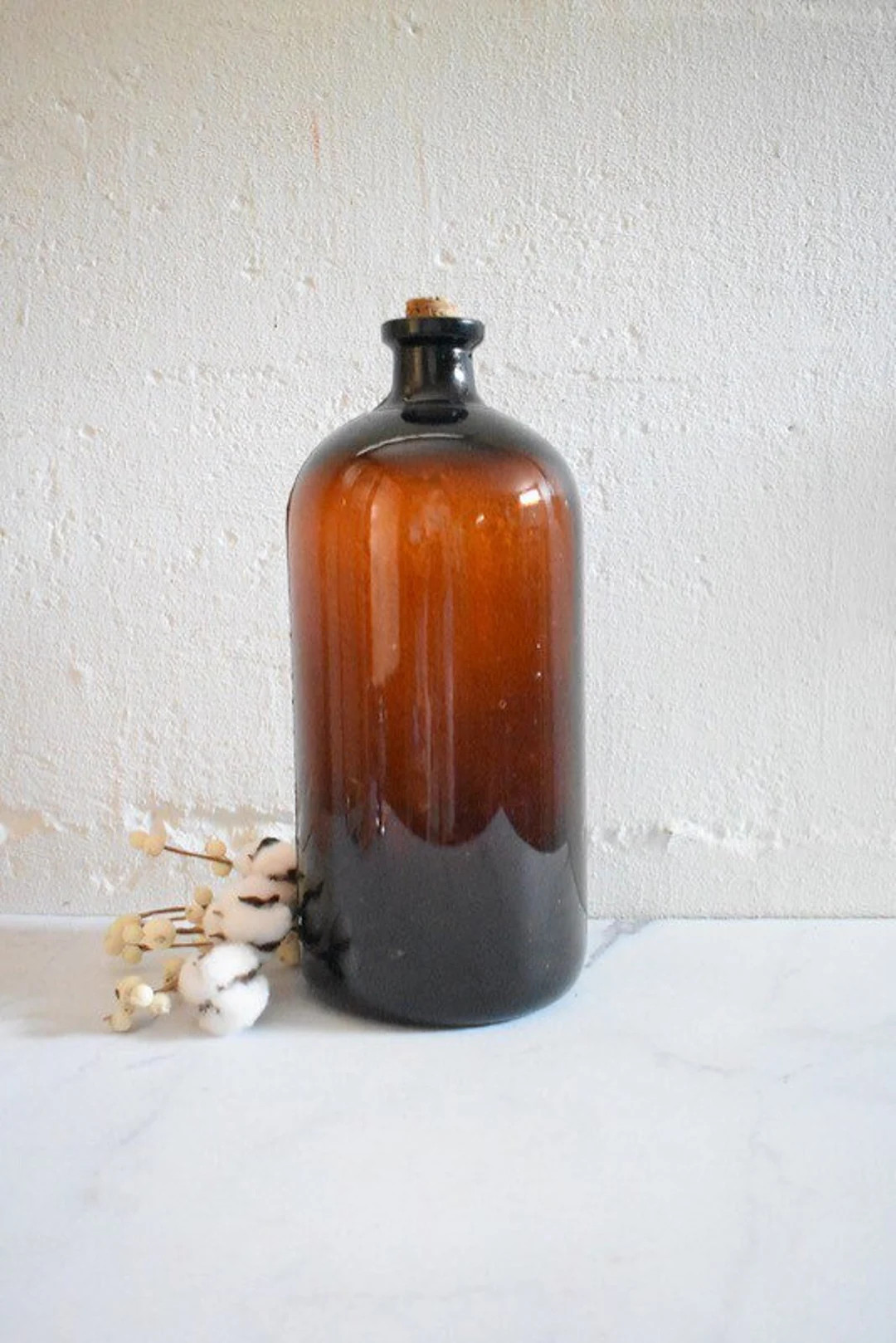 large vintage amber bottle with cork | Etsy (US)