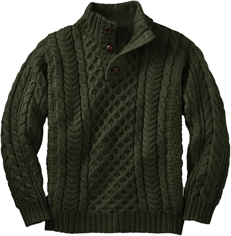 Makkrom Kids and Boys Mock Neck Pullover Sweater Long Sleeve Button Cable Knitted Jumper | Amazon (US)