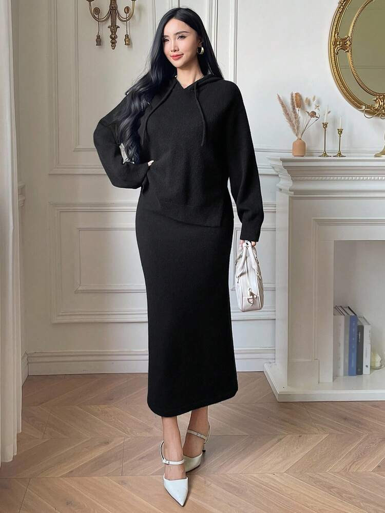Two Piece Skirt Set- Black | SHEIN